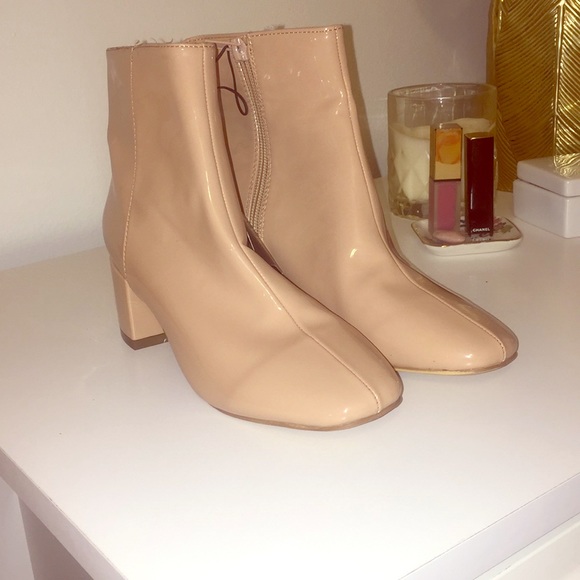 nude patent booties